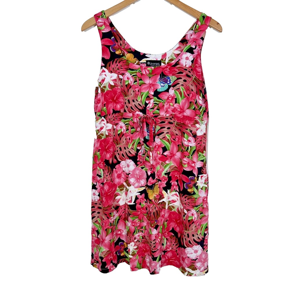 Puanani Dress Medium Pink Floral and‎ Butterfly Sleeveless Made in Hawaii